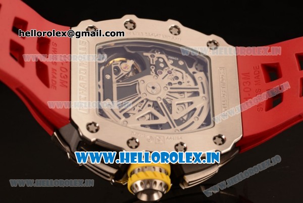 Richard Mille RM11-03 Swiss Valjoux 7750 Automatic Steel Case Skeleton Dial With Arabic Numeral Markers Red Rubber Strap(KV) - Click Image to Close